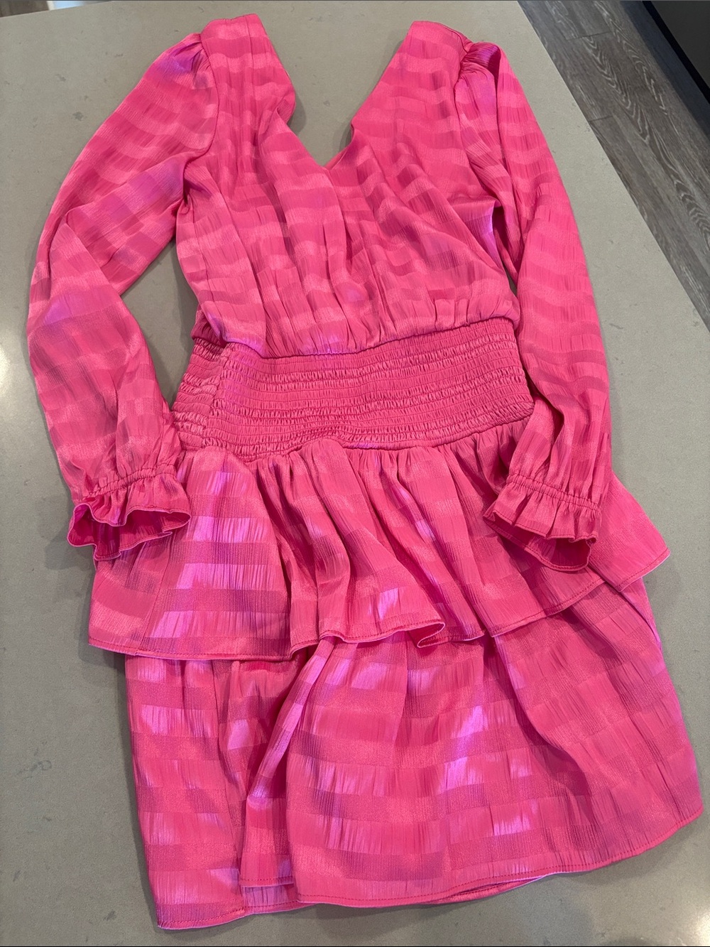 Pink Ruffled Long-Sleeve Dress S